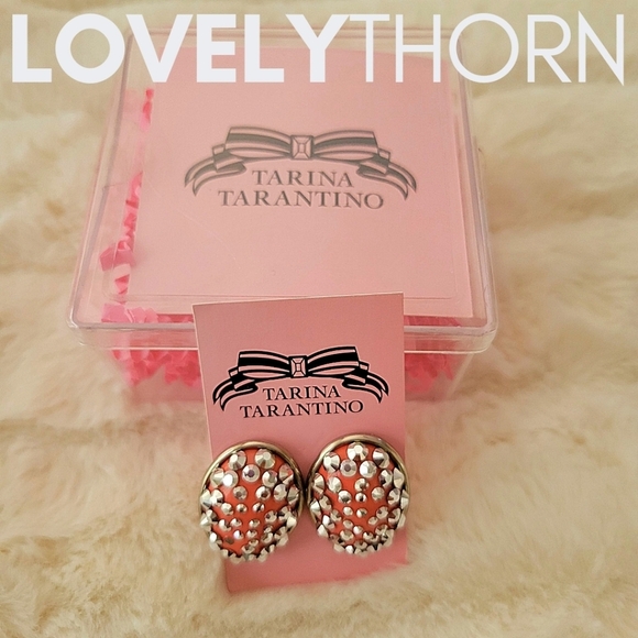 TARINA TARANTINO // ltd ed coral-pink convex oval silver studs post earrings